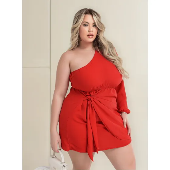 Vestido Feminino Plus Size Curto Mula Manca Transpassado