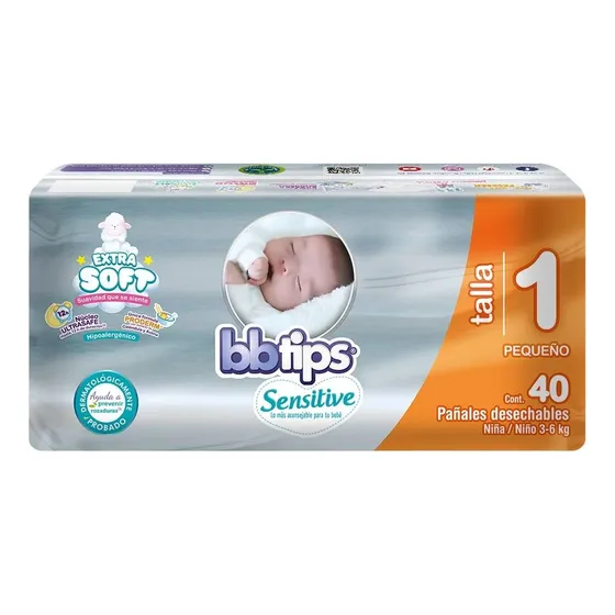 Pañal Bebe Tips Sensit T1 Pequeño Panal X 40 Unidades