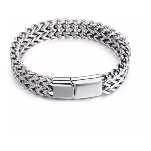 Brazalete De Titanio De Doble Capa Para Hombre X 21cm- Plata Diámetro 1 Largo 21 Cm