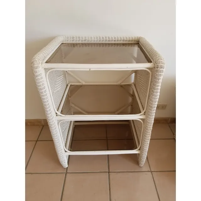 Mueble Blanco De Rattan Natural 3 Niveles