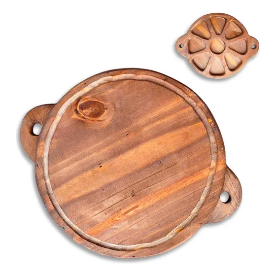 Tabla Pizza Pizzera Picada Reversible Doble Madera Manijas