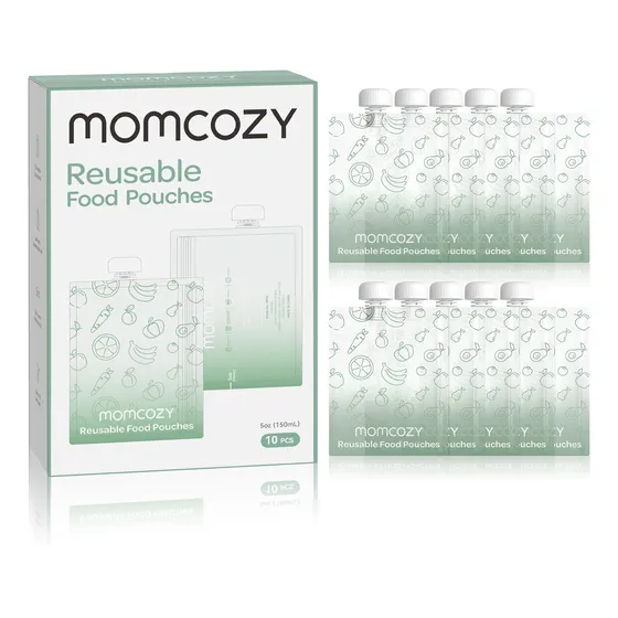 Momcozy Bolsas De Papilla Bebé Bolsas Puré Comida 6-12 Meses Color Verde Oscuro 150ml, 10 Piezas