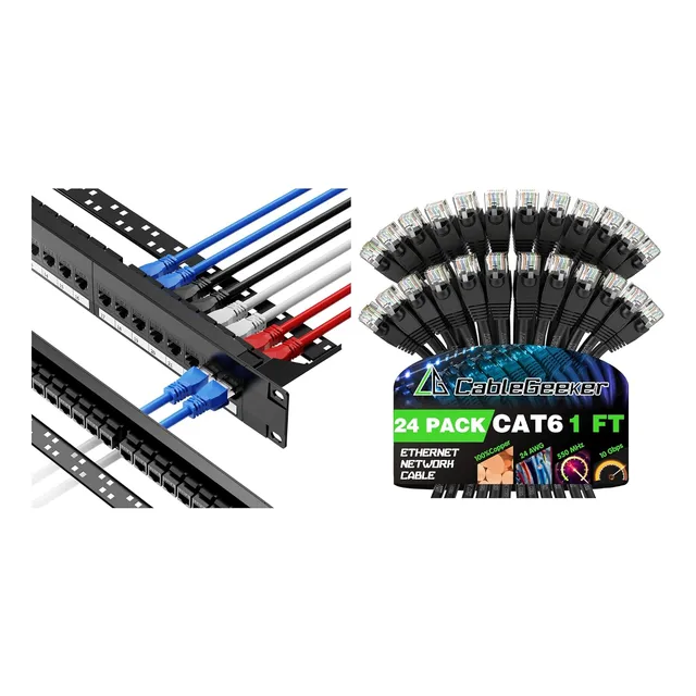 Patch Panel De 24 Puertos Con Cables Cat6 De 30 Cm