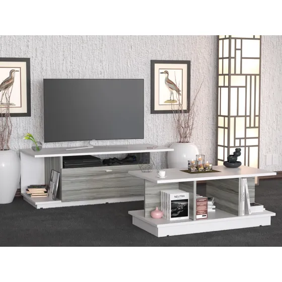 Combo Mesa Rack Mesa Tv 1.20 + Mesa Ratona Melamina Text.