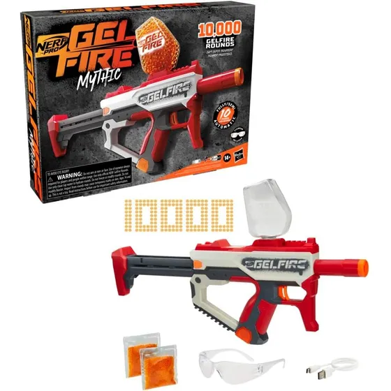 Nerf Pro Gelfire Mythic Automatica 10k Con Lentes Y Cable Rojo
