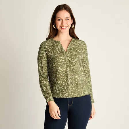 Blusa Verde Estampada Con Escote En V