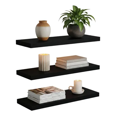 Repisas Flotantes Set De 3 Modernas Minimalistas 30 X 15 Cm, Negro