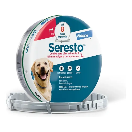Coleira Seresto Elanco Antipulgas e carrapatos Cachorros +8kg 1unid Cor Cinza