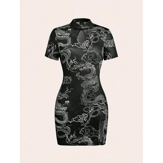 Vestido Shein Kimono Qipao Oriental Dragón Y2k Aesthetic 