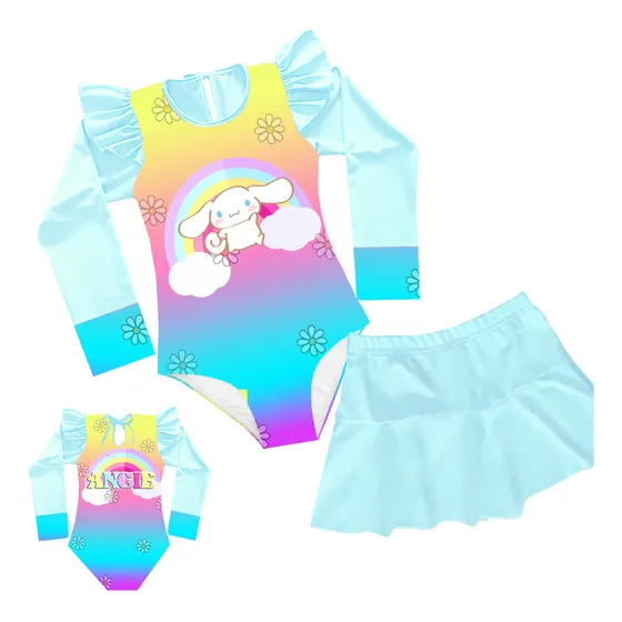 Traje De Baño Cinnamoroll Entero Manga Larga Con Falda