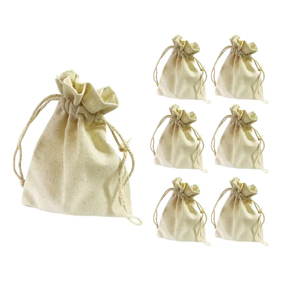 Bolsas De Tela Lino Lienzo Cordon Ajustable 9cmx12cm X 50und