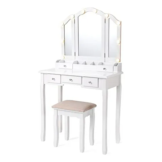 Escritorio De Tocador Con Espejo Y Luces, Mesa De Maquillaje