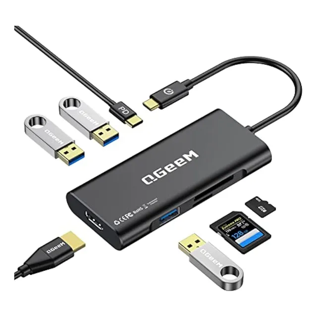Qgeem Dongle Usb-c 7 En 1 Con Pd De 100 W, 3 Usb