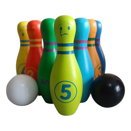 Juego Set De Bowling Bolos De Madera 10 Bolos De Madera