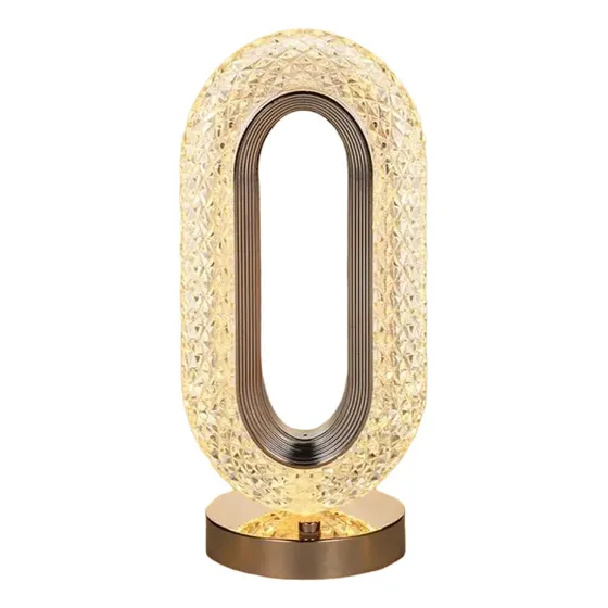 Lámpara De Lujo Ovalada De Cristal De Mesa 3 Tonos De Luz Color de la estructura Dorado