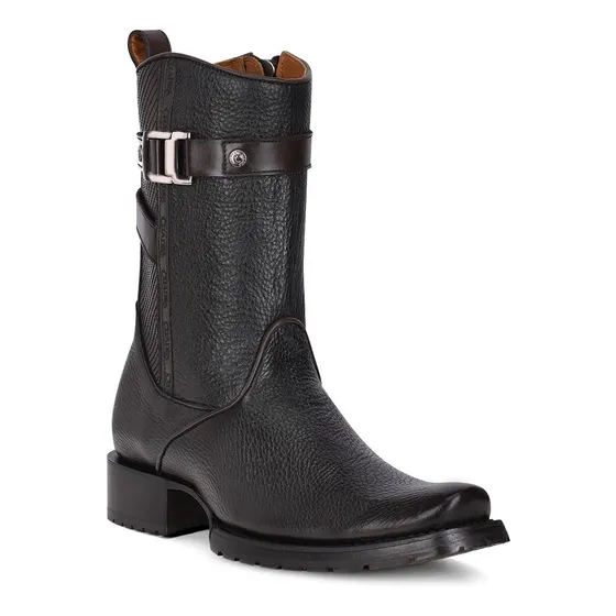 Botas Cuadra Caballero En Piel De Bovino Negro Con Cierre