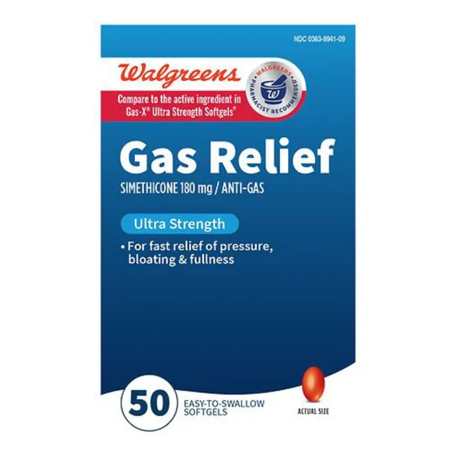 Walgreens Gas Relief Simeticona 180 Mg Anti-gas 50 Softgels