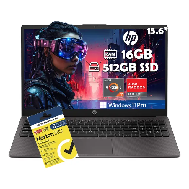 Laptop Hp 255 G10 Amd Ryzen 7 7730u 512 Gb Ssd 16 Gb 15,6 (1920×1080) Fhd W11 Pro + Antivirus Norton 360