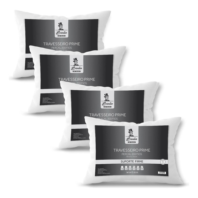 Kit C/4 Travesseiros - 50x70 - Percal 200 Fios Padrão Hotel Kit C/4 Travesseiros - 50x70 - Percal 200 Fios Padrão Hotel
