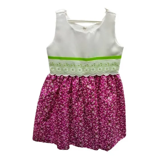 Vestido De Niña Diseño De Flores Morados Con Lazo 