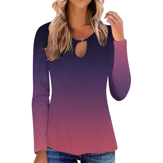 Camiseta Manga Larga Estampado Degradado Casual Para Mujer