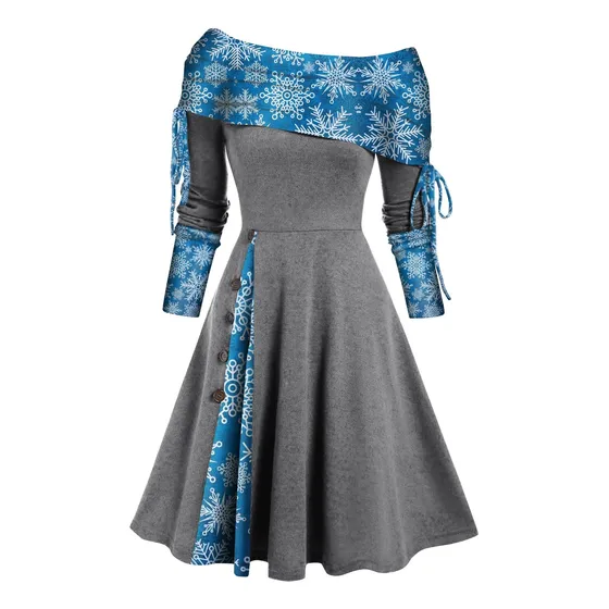 Vestido Navidad Para Mujer Midi Informal Manga Larga Cuello