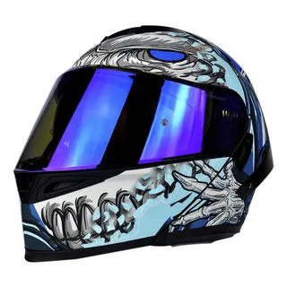 Casco Para Moto Half Alien Abatible Con Led Azul Alien Mate S