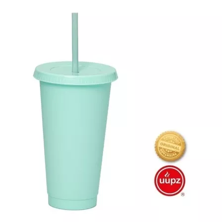 10 Vasos Reusables Con Popote Para Cafe Frio 24 Oz Color Verde pastel