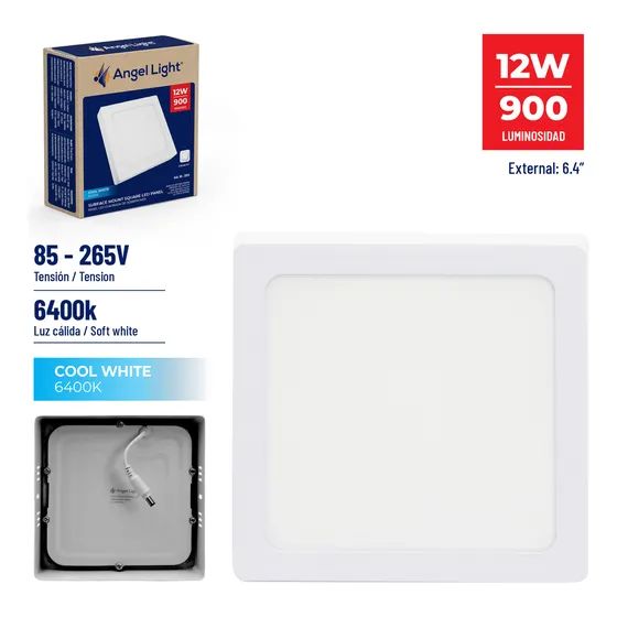 Lampara Panel Led Cuadrada Para Sobreponer 12w . Angel Light