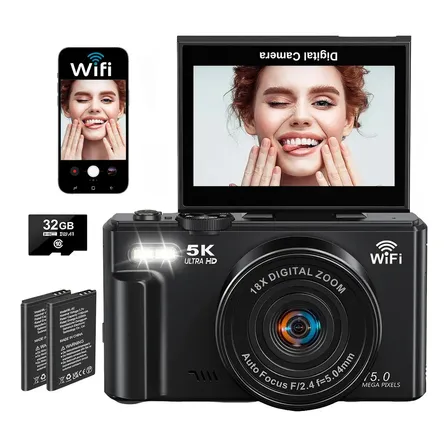 Câmera Digital 5k 75mp Máquina Fotográfica Para Vlog Com Wifi E App De Transmissão De Fotos Tela Ips Flip-up 3  Zoom 18x... Preto