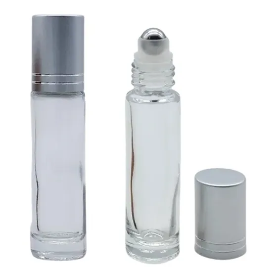 10 Frasco Oleo Vidro Rolon 5ml 10ml Transparente Tampa Cinza