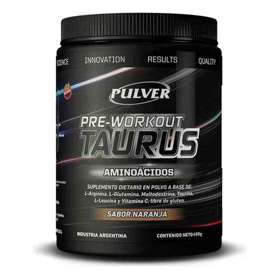 Taurus Pre-workout 400g Pulver Arginina+ Glutamina+ Taurina Sabor Naranja