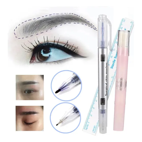 Marcador Diseño Rellenado Cejas Pigmento Microblading 2 En 1 Color Plateado