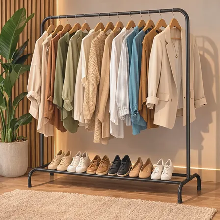 Arara Industrial De Roupas Com Sapateira Expositor Macramiss Arara Com Sapateira Preto