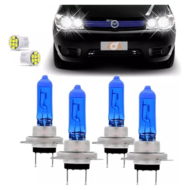 Kit Lampadas Palio Siena Strada G3 2007 2008 2009 Super Brancas Serve P/ Farol Baixo H7 Alto H7 - Techone 8500k Inmetro