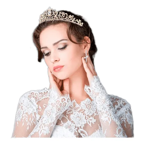 Coroa Tiara Noiva Enfeite Casamento Debutante Strass Dourado