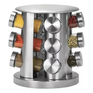 Kit Porta Tempero Giratório Em Aço Inox 12 Potes Vidro Futuro Casa Fuy428 Kit Porta Tempero Giratório Em Aço Inox 12 Potes Vidro Futuro Casa Fuy428