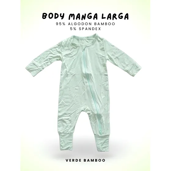 Body Manga Larga  Bebé  Color Verde Bamboo 95% Algodón