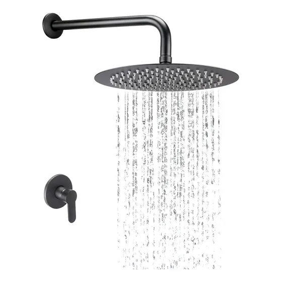 Griferia Ducha Monocomando Empotrada Exterior Flor Redonda Negro Femmto Demb02