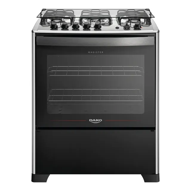 Fogão de Piso 5 Bocas Dako Magister com Grill e Forno de 100 L Preto com Mesa de Inox Bivolt 127/220V