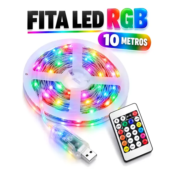 Fita Led 10m Rgb Usb Colorida Musical Controle Aplicativo