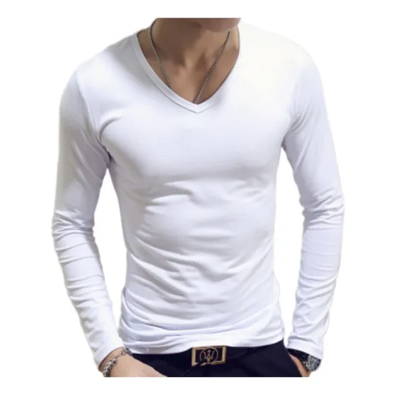 Polos  Manga Larga Cuello V Hombre