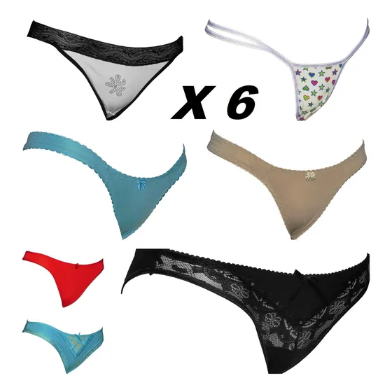 Bikinis Hilos Panties Encaje Cacheteros Lenceria Set 6 Pcs