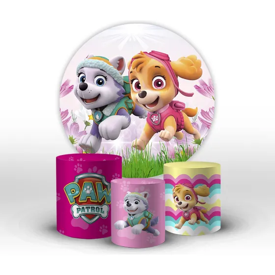 Kit Painel E Trio Cilindro Tecido Varios Temas Personagens
