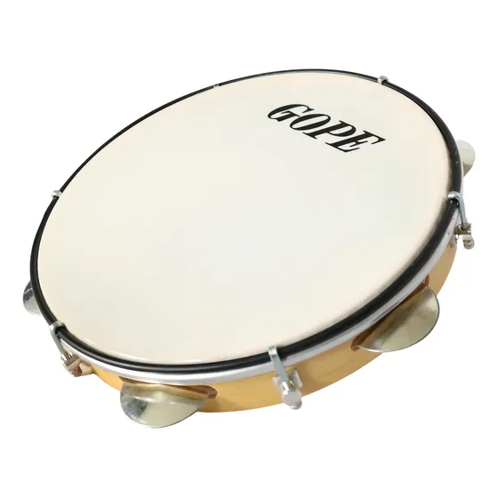 Pandeiro Profissional Gope 10" Madeira Pele Nylon + Chave Afinação