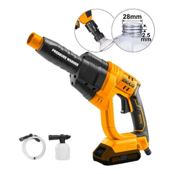 Hidrolavadora inalámbrica alta presión 20V color amarillo frecuencia 60 HZ Ingco CPWLI2008