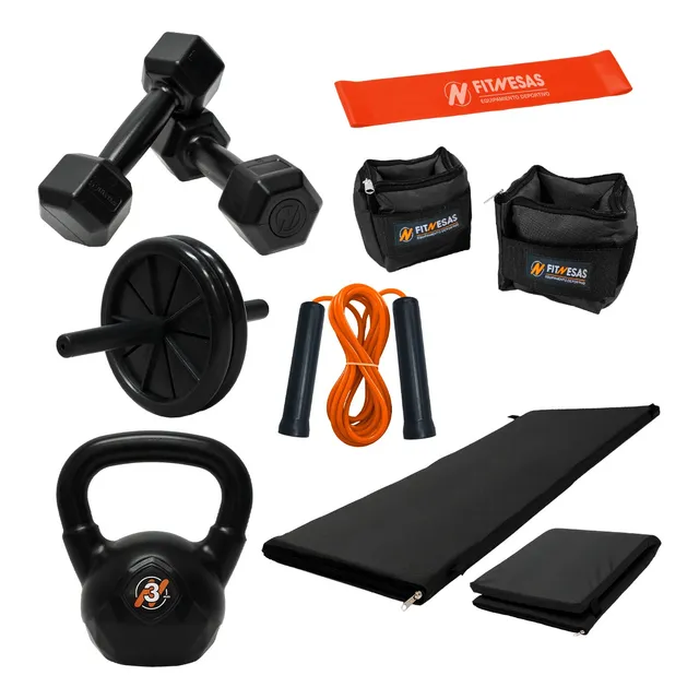 Kit Entrenamiento Colcho Pesas Rueda Banda Soga Tobilleras