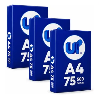 Papel Sulfite A4 75g Branco 500 Folhas Kit 3 Resmas Up! Branco
