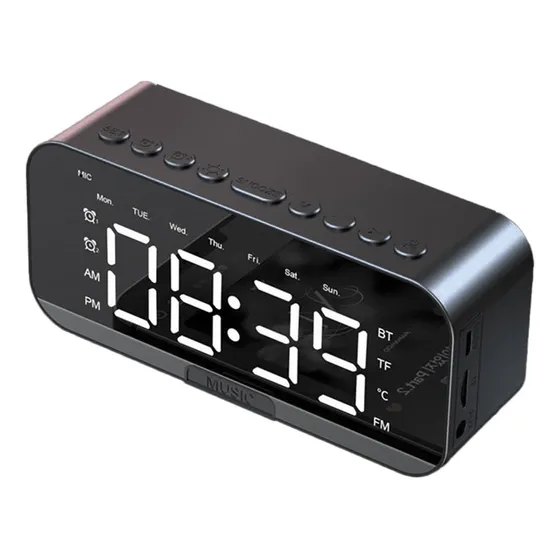 Reloj Despertador Digital Luz Espejo Con Bocina Bluetooth