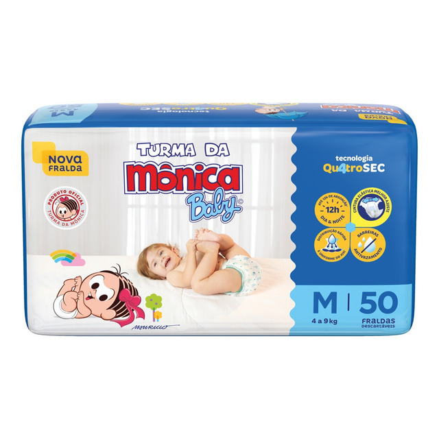 Fralda Descartável Baby M Pacote 50 Unidades Turma Da Mônica Fralda Descartável Baby M Pacote 50 Unidades Turma Da Mônica